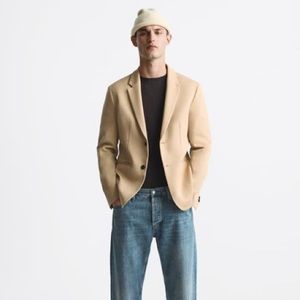 Zara Stretch Blazer Taupe Brown size Large NWT